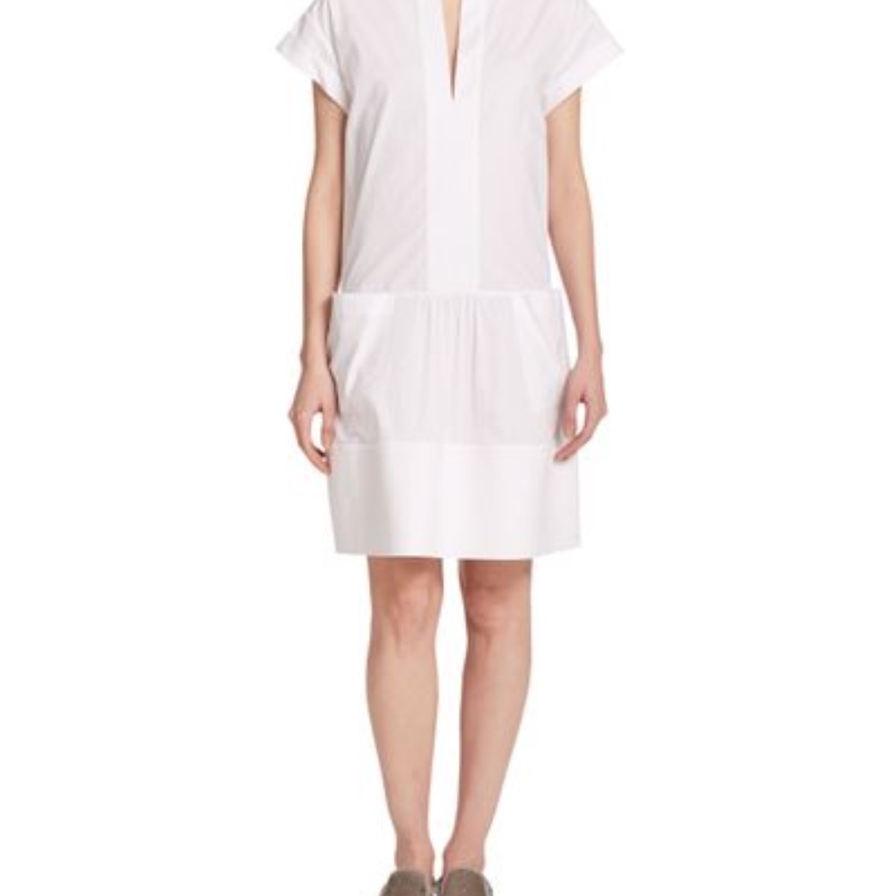 Vince White Cotton Drop Waist Shift Dress.